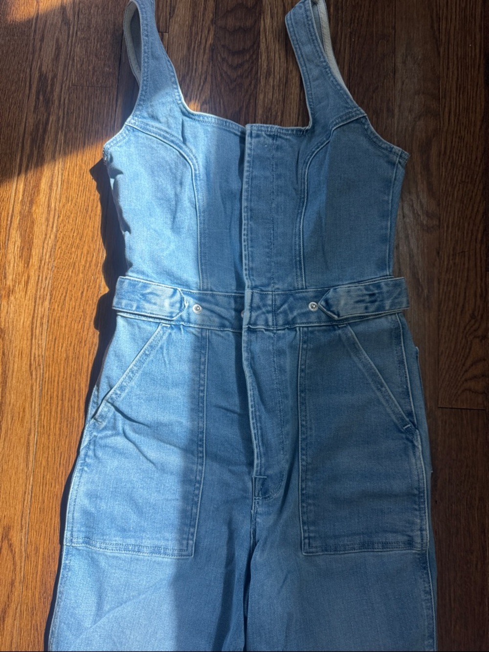 Good American Blue Denim Women’s Overalls with Front Patch Pockets - Picture 2 of 5